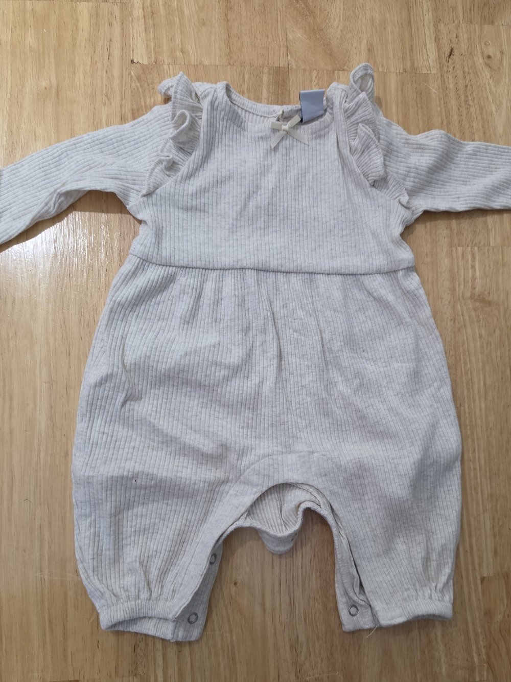 Old Navy Cream Ribbed Ruffle Long-Sleeve One-Piece Footie